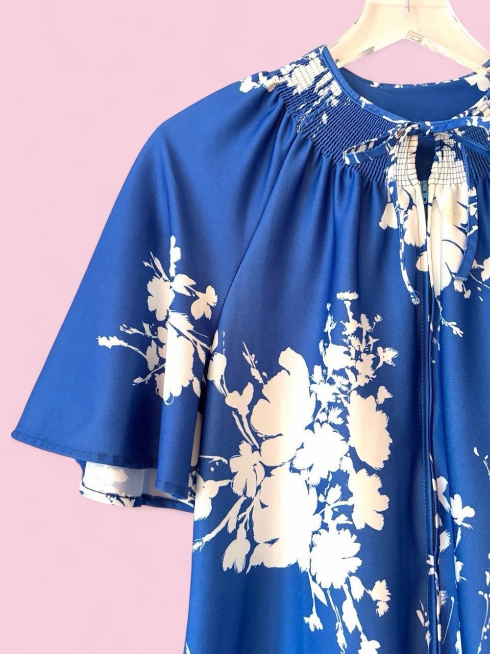 1970s Sears Blue White Silhouette Floral Lounge Dress